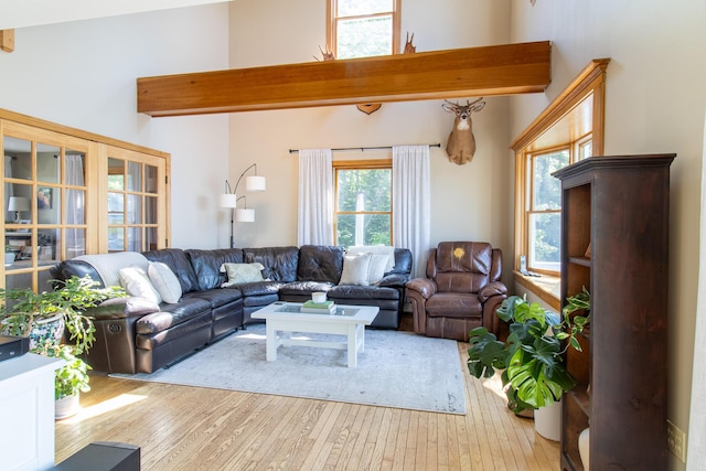 119 Merritt Rd, Steuben, ME 04680 - living room with hardwood / wood-style flooring and a towering ceiling