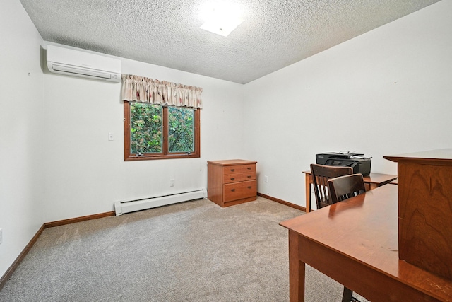 3 Tallwood Rd, Augusta, ME 04330 - home office featuring a baseboard radiator, a wall mounted air conditioner, a textured ceiling, and carpet floors