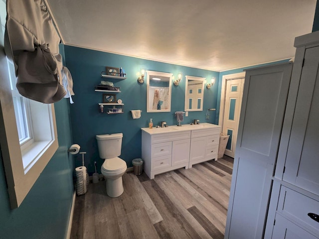 340 Campground Rd, Anson, ME 04958 - bathroom with wood finished floors and double vanity