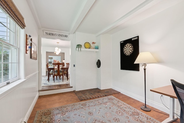 6 Beechwood Ln, Falmouth, ME 04105 - entrance foyer featuring wood finished floors and beam ceiling