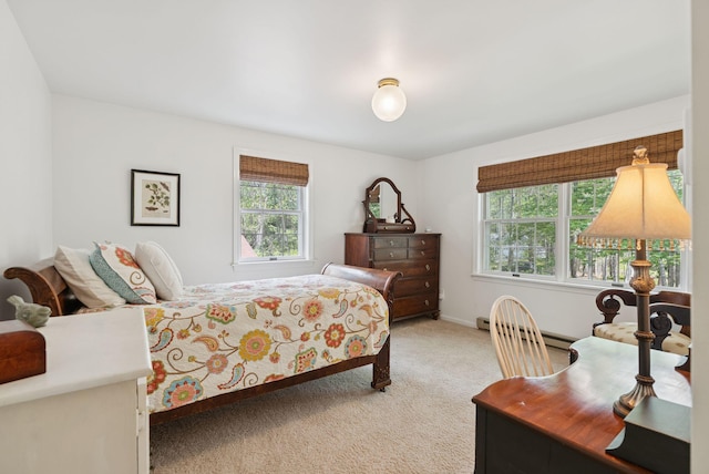 6 Beechwood Ln, Falmouth, ME 04105 - bedroom featuring multiple windows, light colored carpet, and a baseboard radiator