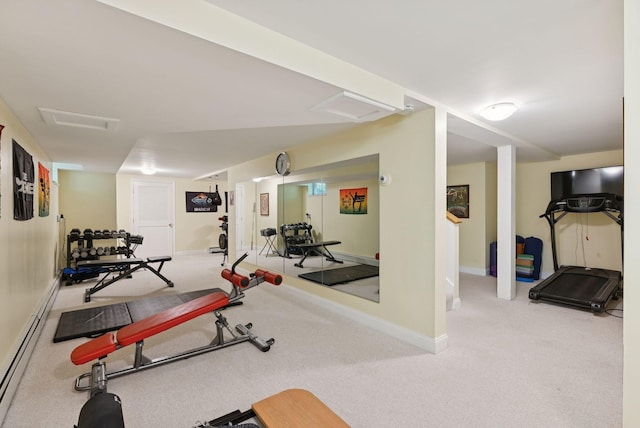 6 Beechwood Ln, Falmouth, ME 04105 - workout room featuring attic access, carpet floors, and baseboard heating