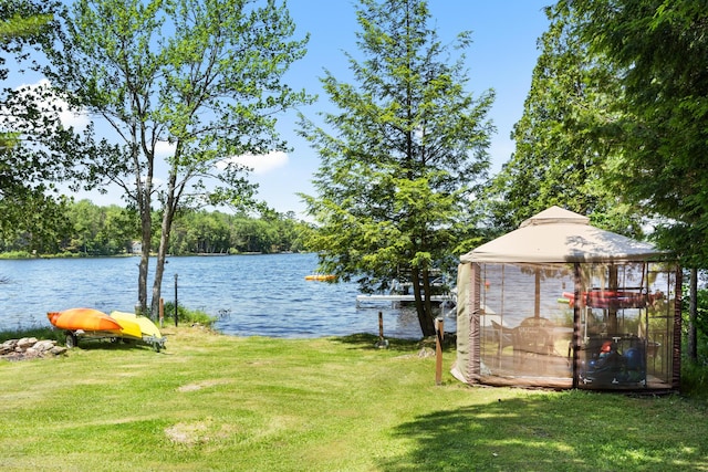 52 Ludden Ln, Lincoln, ME 04457 - view of grassy yard with a water view and a gazebo