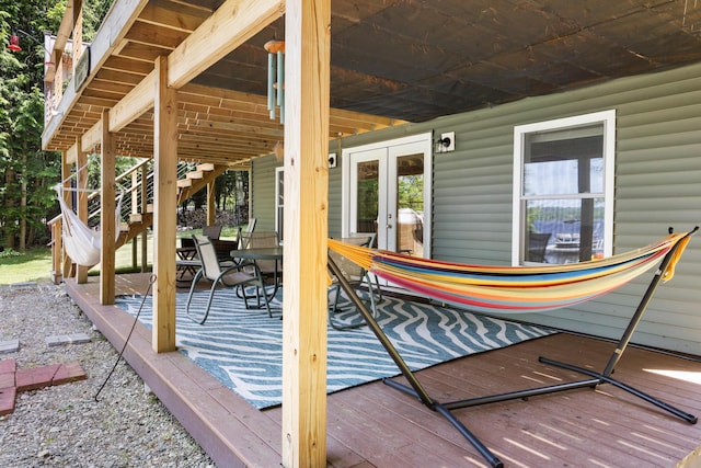 52 Ludden Ln, Lincoln, ME 04457 - wooden terrace with french doors and stairs