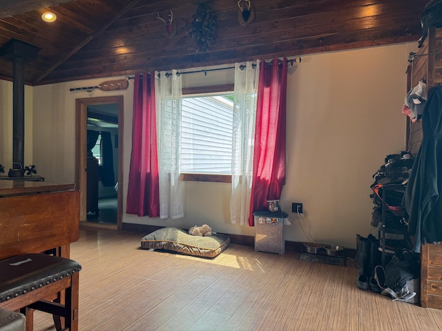 27 Main St, Vassalboro, ME 04989 - bedroom with wood finished floors, lofted ceiling, wood ceiling, and recessed lighting