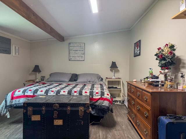 27 Main St, Vassalboro, ME 04989 - bedroom featuring wood finished floors, ornamental molding, and beam ceiling