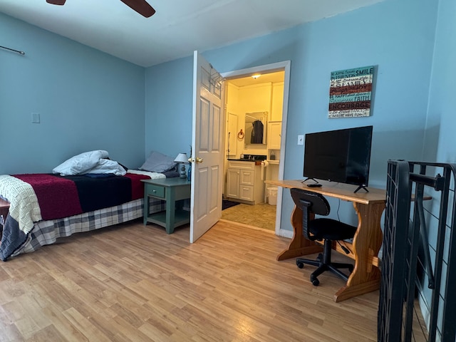 27 Main St, Vassalboro, ME 04989 - bedroom featuring light wood finished floors, a desk, ensuite bathroom, and ceiling fan