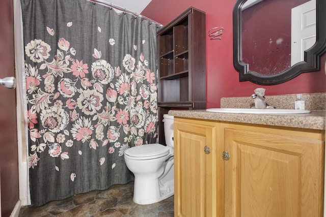 32 Barton Rd, Windsor, ME 04363 - full bathroom featuring vanity, stone finish flooring, and a shower with shower curtain