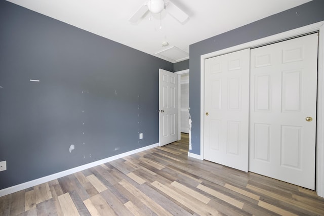 32 Barton Rd, Windsor, ME 04363 - unfurnished bedroom with wood finished floors, a closet, and ceiling fan