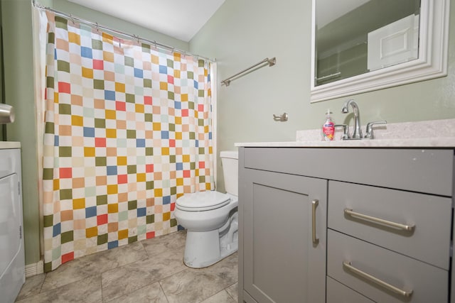 32 Barton Rd, Windsor, ME 04363 - full bathroom with vanity, washer / dryer, and a shower with shower curtain