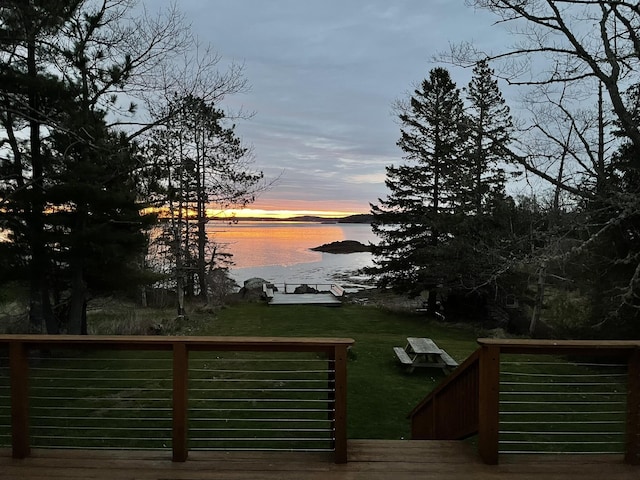 585 N Lubec Rd, Lubec, ME 04652 - wooden terrace featuring a water view and a lawn