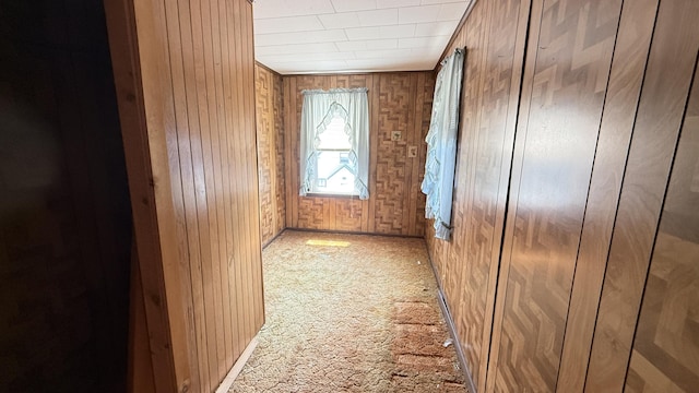 269 County Rd, Lubec, ME 04652 - hallway featuring light carpet and wood walls