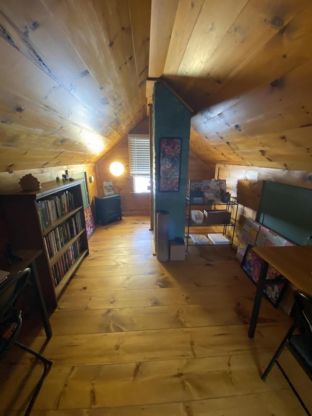 48 Dane Ave, Skowhegan, ME 04976 - additional living space with light wood finished floors, wood ceiling, and lofted ceiling