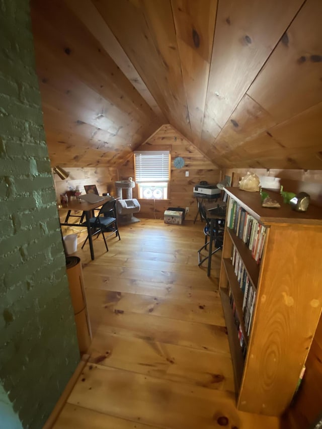 48 Dane Ave, Skowhegan, ME 04976 - additional living space featuring wood-type flooring, wood walls, wooden ceiling, and lofted ceiling