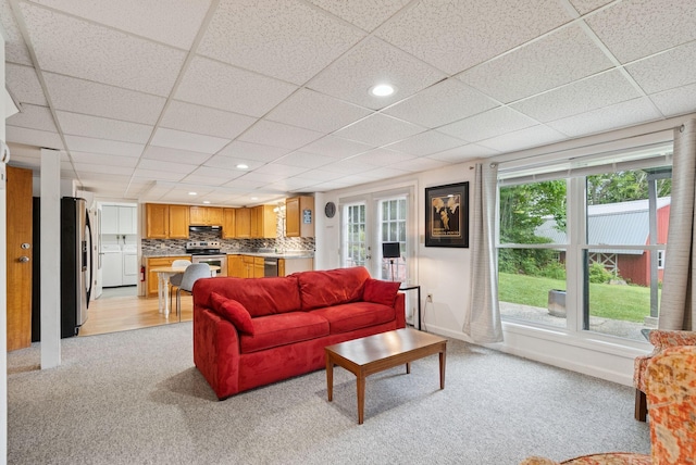 471 Methodist Rd, Westbrook, ME 04092 - living room with light colored carpet, a drop ceiling, and recessed lighting