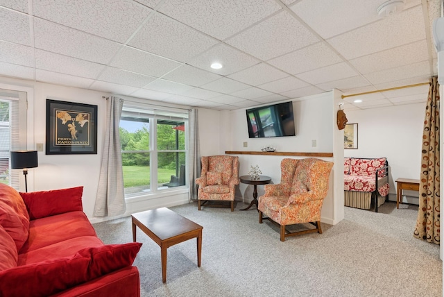 471 Methodist Rd, Westbrook, ME 04092 - carpeted living area with a drop ceiling, baseboard heating, and recessed lighting