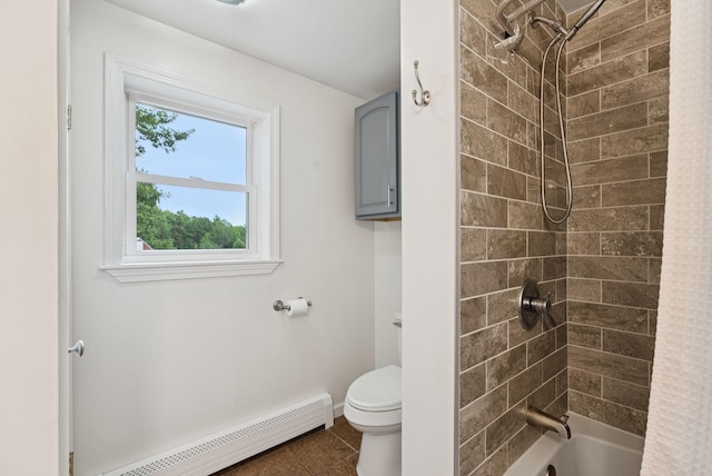 471 Methodist Rd, Westbrook, ME 04092 - bathroom with a baseboard radiator, tile patterned flooring, and shower / bathtub combination with curtain