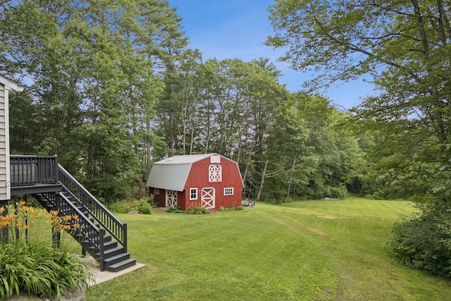 471 Methodist Rd, Westbrook, ME 04092 - view of green lawn featuring a barn, an outbuilding, and stairway