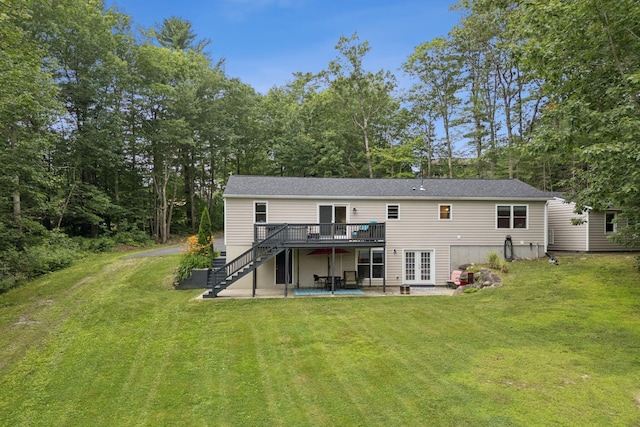 471 Methodist Rd, Westbrook, ME 04092 - back of property with stairs, french doors, a deck, a patio, and a yard