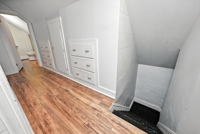 38 Silvermount St, Waterville, ME 04901 - staircase with wood finished floors and vaulted ceiling