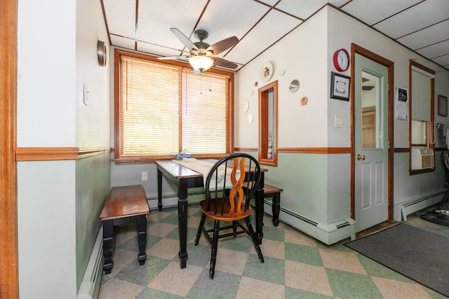2887 Middle Rd, Sidney, ME 04330 - dining space with tile patterned floors, baseboard heating, and a ceiling fan