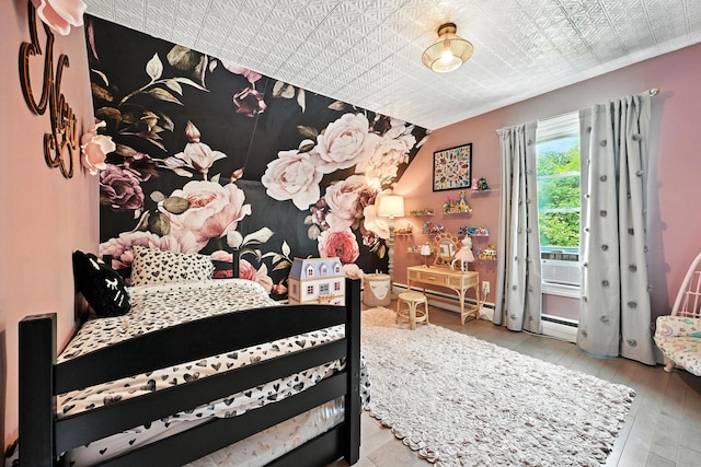 4 Hillcrest St, Waterville, ME 04901 - bedroom featuring vaulted ceiling, wood finished floors, an ornate ceiling, and cooling unit