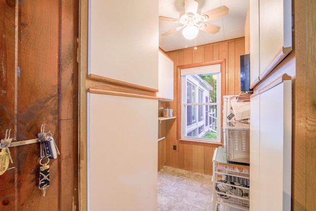 3 N Garand St, Winslow, ME 04901 - bathroom with wood walls and a ceiling fan