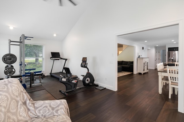 5 Fairview Ave, Auburn, ME 04210 - workout area featuring wood finished floors, lofted ceiling, and recessed lighting