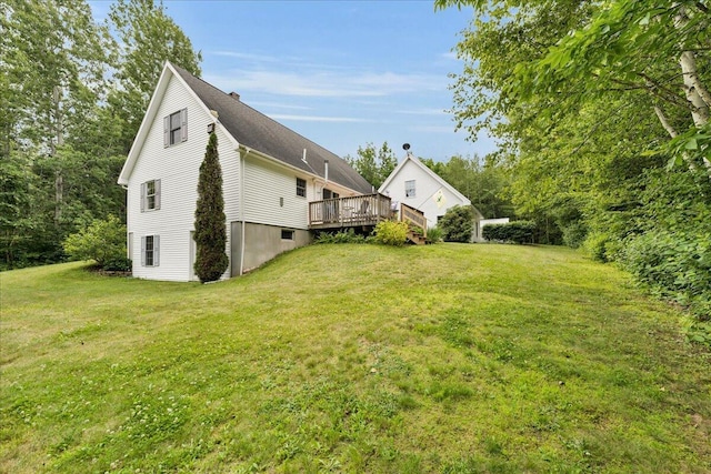 21 Bowling Green Ln, Belfast, ME 04915 - view of grassy yard with a wooden deck