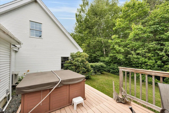 21 Bowling Green Ln, Belfast, ME 04915 - deck featuring a hot tub and a lawn