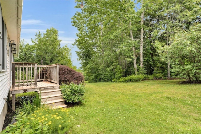 21 Bowling Green Ln, Belfast, ME 04915 - view of grassy yard with a deck
