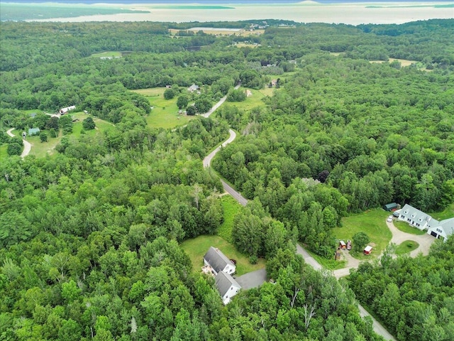 21 Bowling Green Ln, Belfast, ME 04915 - aerial view of property and surrounding area with a heavily wooded area and a large body of water