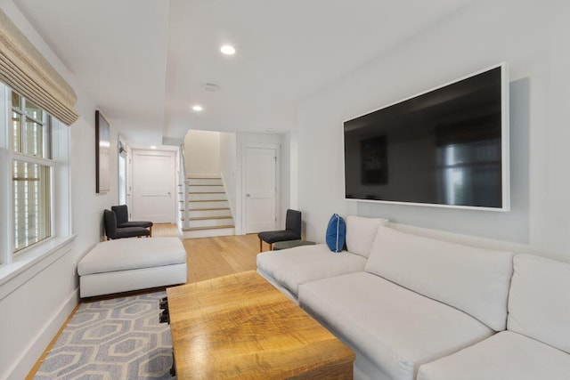 17 Intervale Rd, York, ME 03902 - living area featuring stairway, recessed lighting, and light wood-style floors