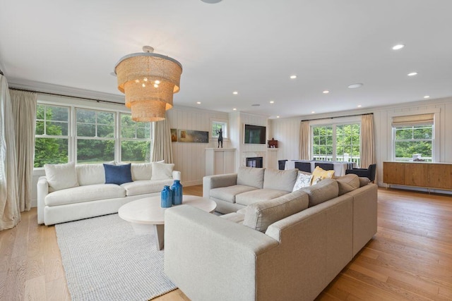 17 Intervale Rd, York, ME 03902 - living room with light wood finished floors, recessed lighting, and ornamental molding