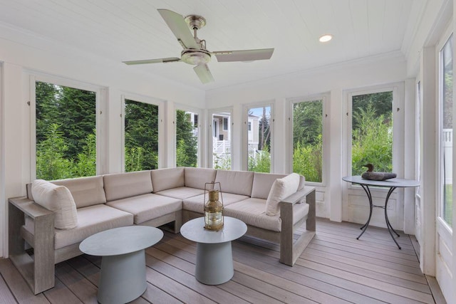 17 Intervale Rd, York, ME 03902 - sunroom / solarium featuring hardwood / wood-style floors, plenty of natural light, crown molding, and recessed lighting