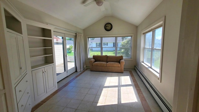 9 Wood St, Bangor, ME 04401 - sunroom / solarium featuring a baseboard heating unit, lofted ceiling, and tile patterned floors