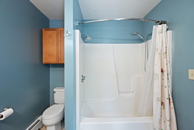 2 Bryer Heights Rd, Milford, ME 04461 - full bathroom with a baseboard radiator and shower / bathtub combination with curtain