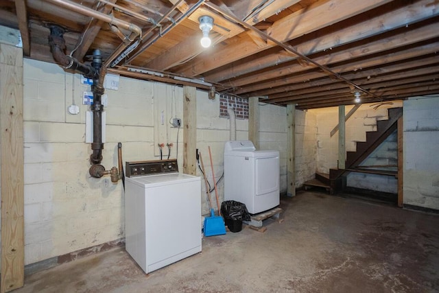 103 Mountain View Rd, Farmington, ME 04938 - unfinished basement with washing machine and dryer and stairway