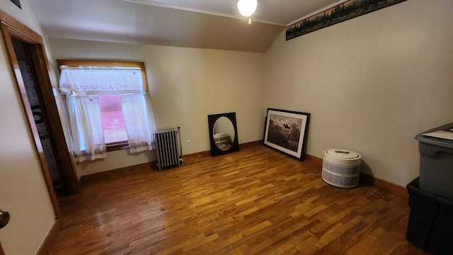 28 Eastland Ave, Millinocket, ME 04462 - spare room with radiator heating unit, wood finished floors, and lofted ceiling