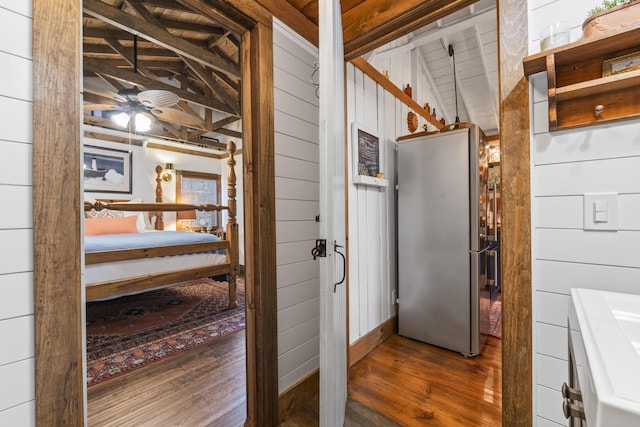 94 Crest Ave, Boothbay Harbor, ME 04538 - hall with hardwood / wood-style floors and wood walls