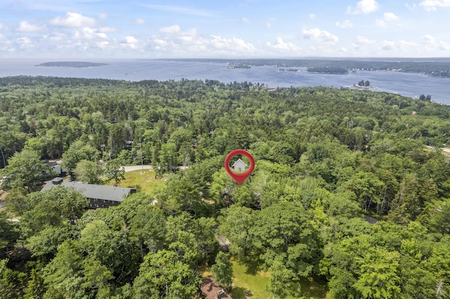 94 Crest Ave, Boothbay Harbor, ME 04538 - aerial view of property and surrounding area with a heavily wooded area and a nearby body of water