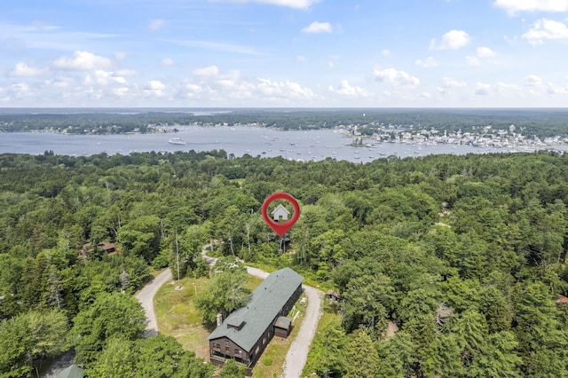 94 Crest Ave, Boothbay Harbor, ME 04538 - aerial view of property's location with a heavily wooded area and a large body of water