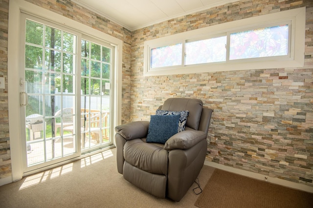 133 Ohio St, Millinocket, ME 04462 - sitting room with ornamental molding and carpet flooring