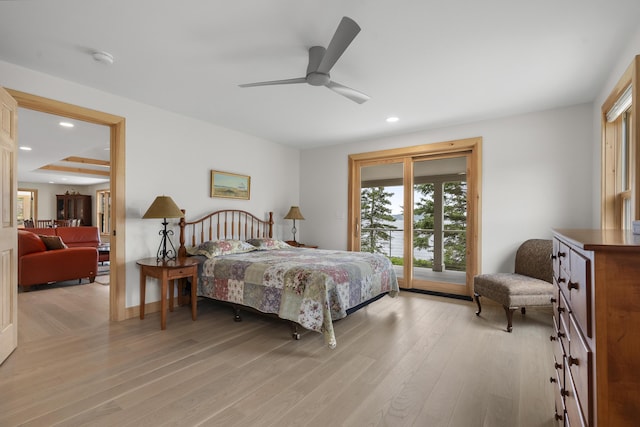 86 City Point Rd, Vinalhaven, ME 04863 - bedroom with light wood-style floors, recessed lighting, and ceiling fan