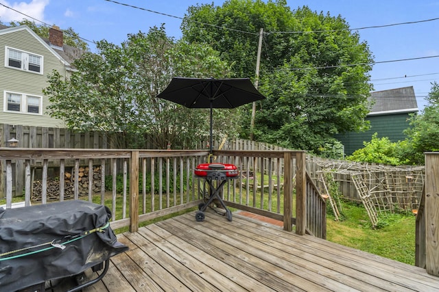 22 Cobb Rd, Bath, ME 04530 - wooden terrace featuring grilling area and a fenced backyard