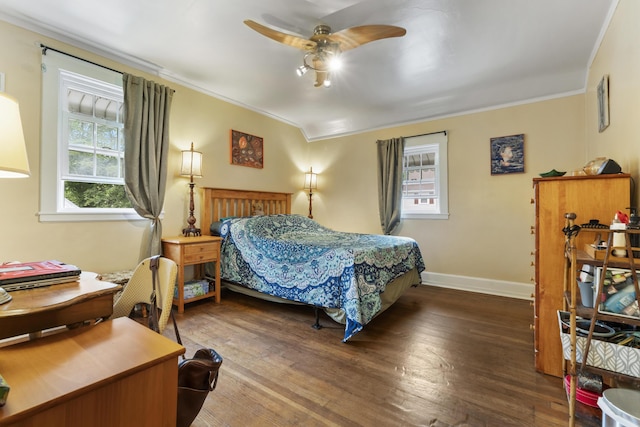 22 Cobb Rd, Bath, ME 04530 - bedroom with crown molding, wood finished floors, and a ceiling fan