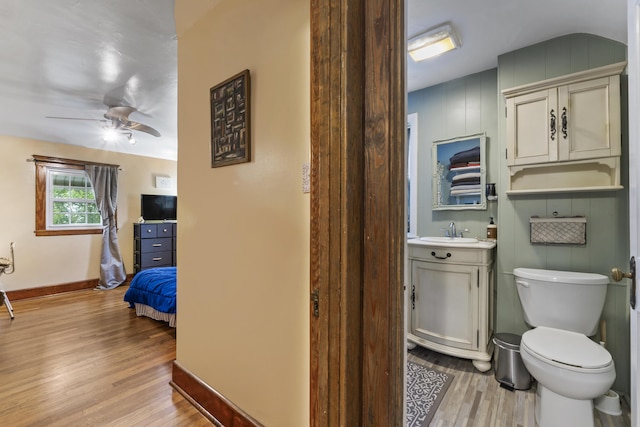 22 Cobb Rd, Bath, ME 04530 - bathroom with wood finished floors, vanity, and ceiling fan