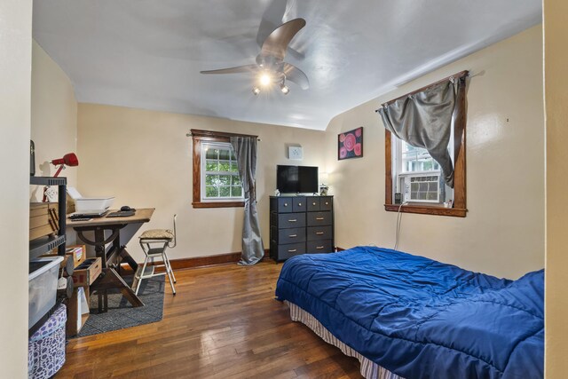 22 Cobb Rd, Bath, ME 04530 - bedroom featuring hardwood / wood-style flooring, an office area, cooling unit, and a ceiling fan