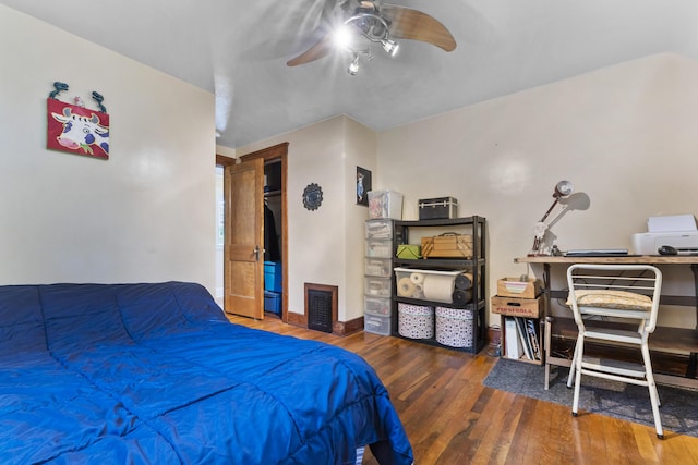 22 Cobb Rd, Bath, ME 04530 - bedroom featuring wood finished floors, a desk, a ceiling fan, and a closet