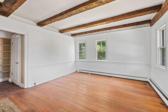 48 Elm St, Newfield, ME 04095 - spare room with beam ceiling, hardwood / wood-style floors, and a baseboard heating unit